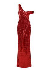 Marilyn Red Sequin Off The Shoulder Maxi Slit Dress