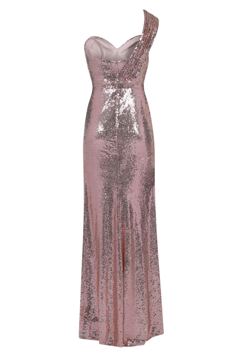 Twisted Love Rose Gold Sweetheart Sequin Slit Fishtail Maxi Dress