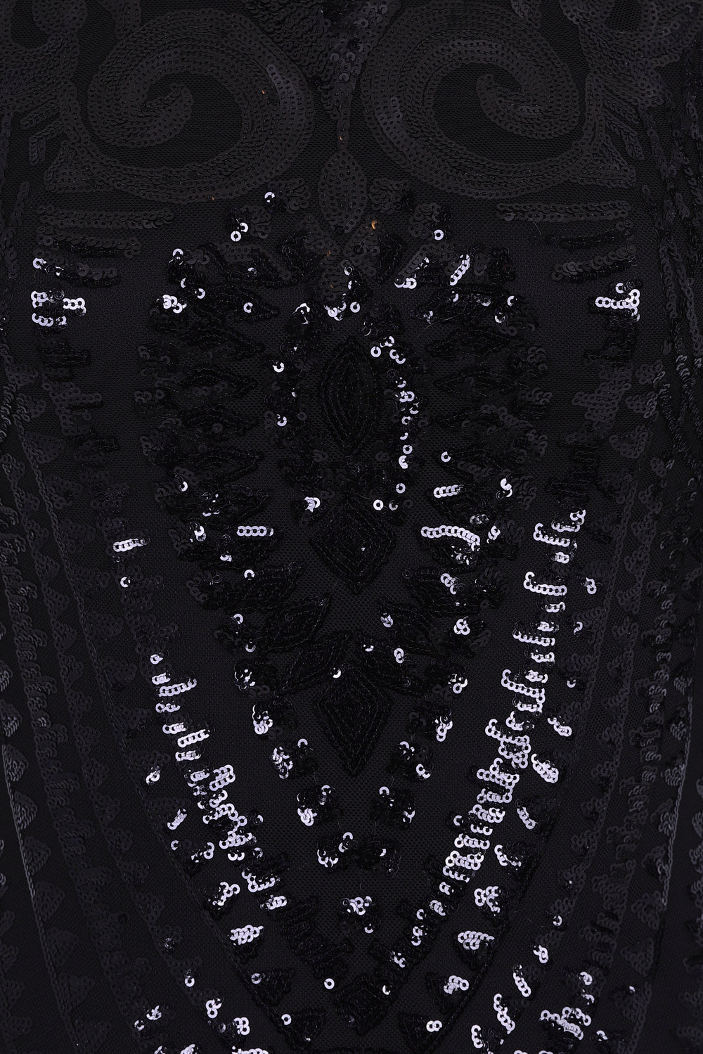 Kylie Vip Black Luxe Tassel Fringe Sequin Embellished Illusion Dress