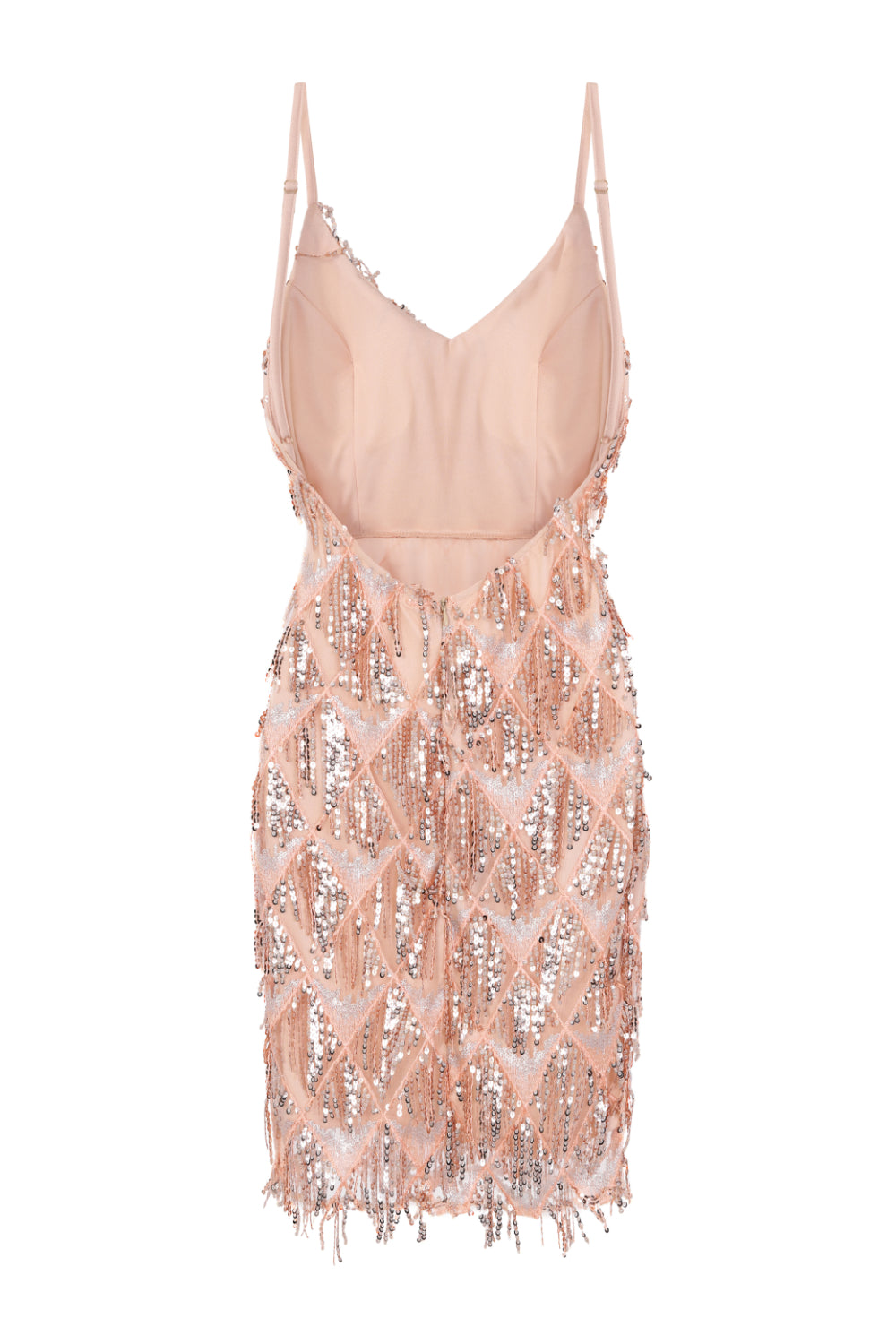 Shake It Rose Gold Ombre Sequin Tassel Fringe Backless Dress