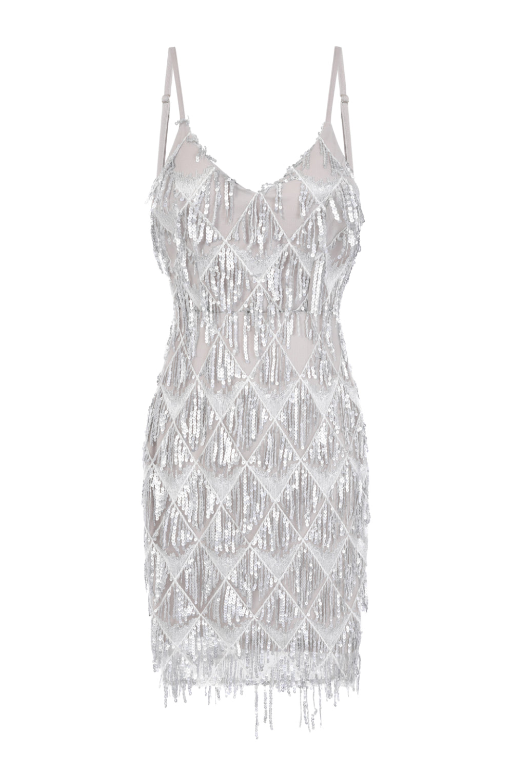 Shake It Silver Ombre Sequin Tassel Fringe Backless Dress