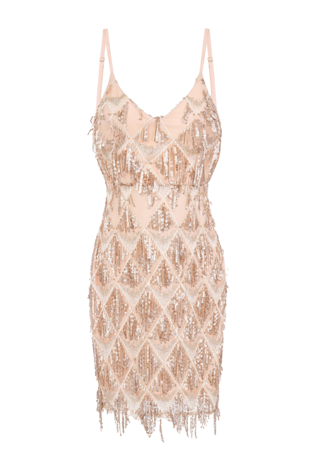 Shake It Gold Nude Ombre Sequin Tassel Fringe Backless Dress