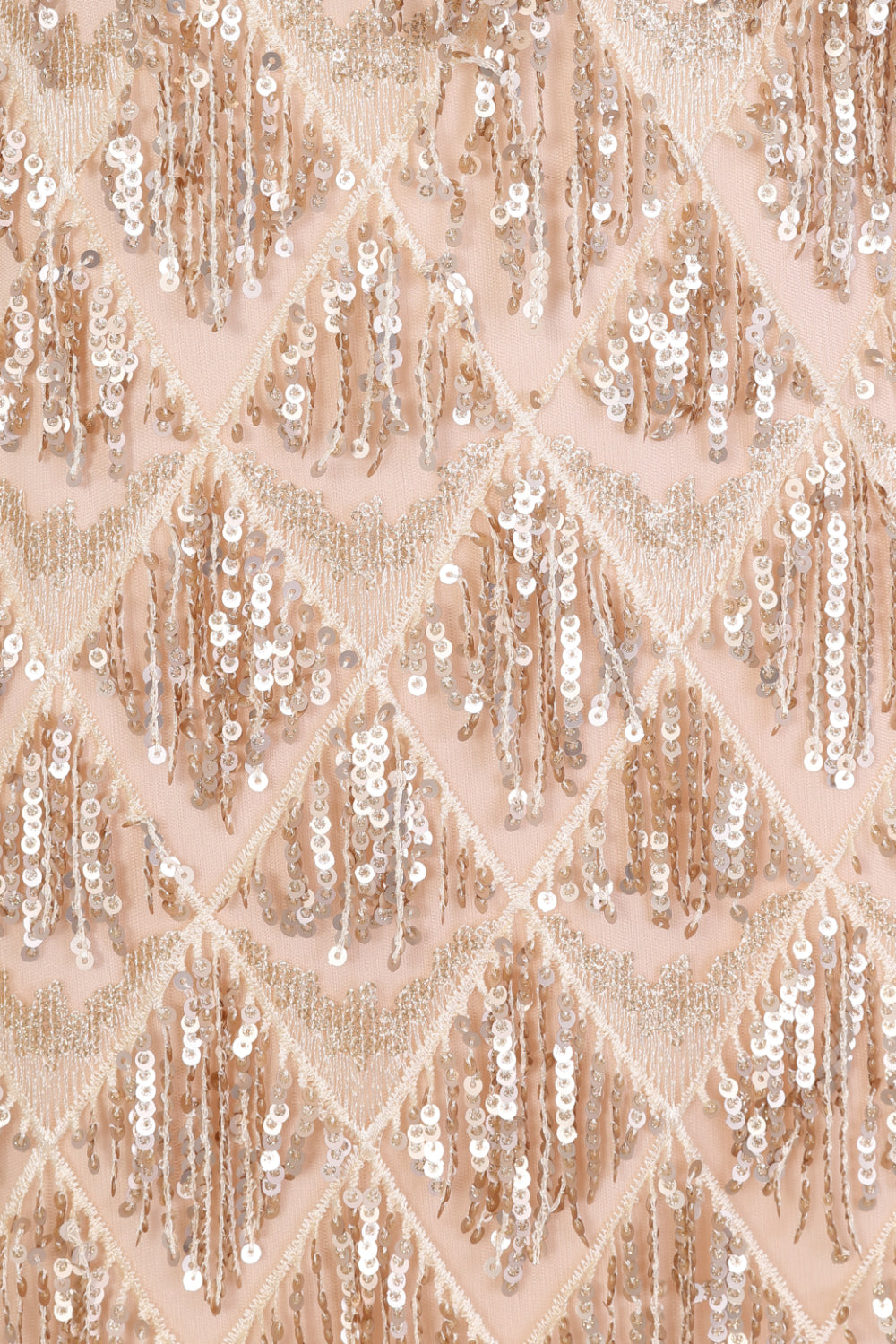 Serenity Gold Nude Ombre Sequin Tassel Fringe Backless Mermaid Dress