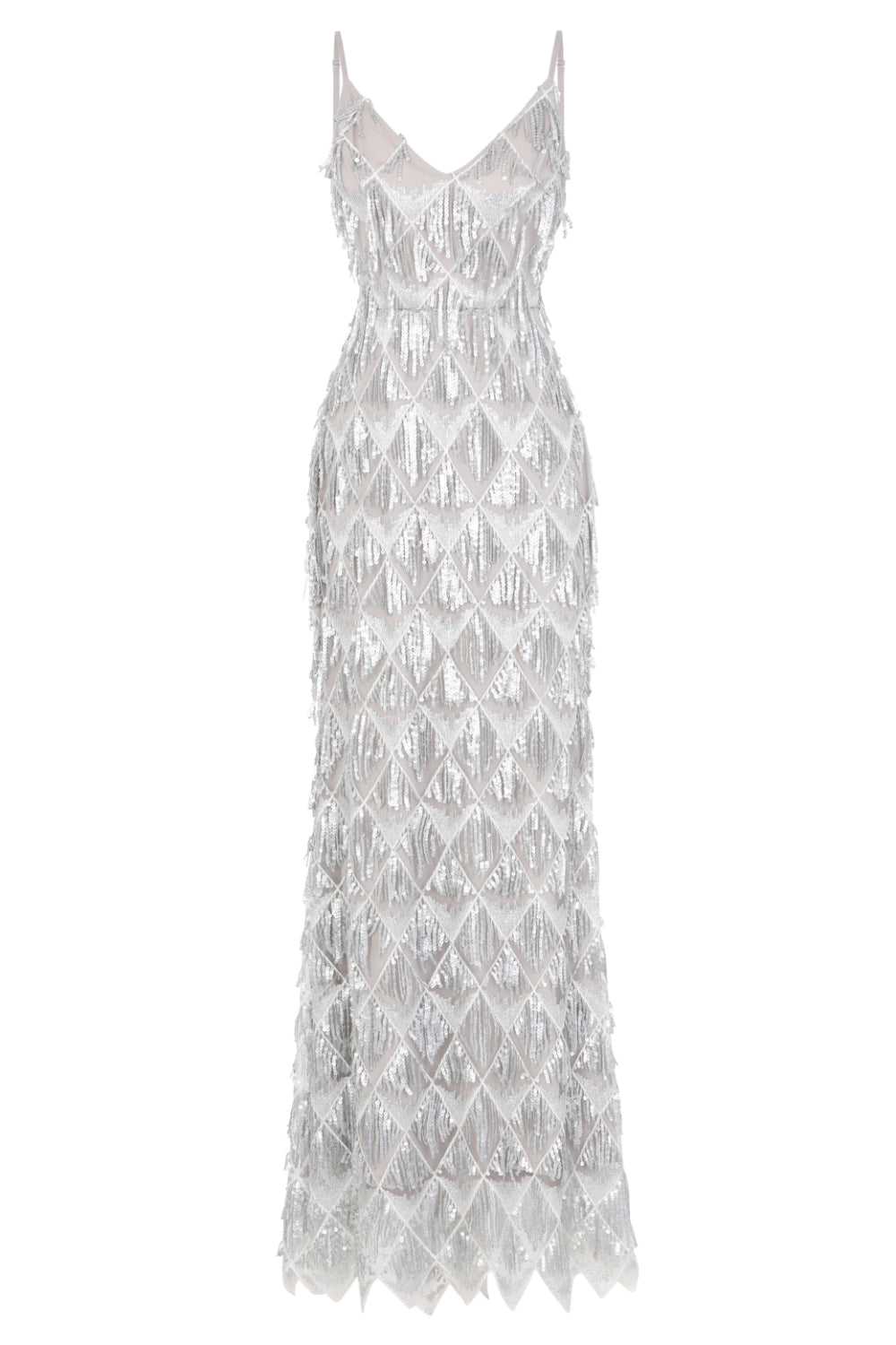 Serenity Silver Ombre Sequin Tassel Fringe Backless Mermaid Dress