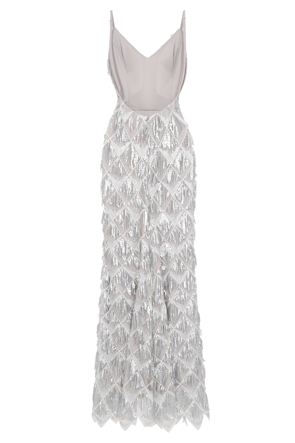 Serenity Silver Ombre Sequin Tassel Fringe Backless Mermaid Dress