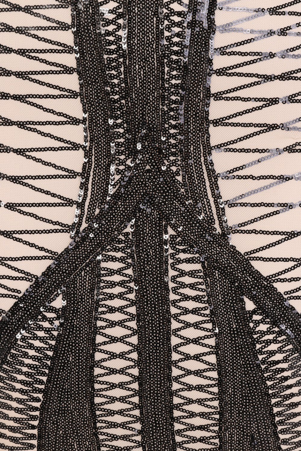 Hilton Luxe Black Nude Cage Sequin Bandage Illusion Dress