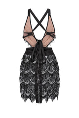 Holly Glam Black Ombre Sequin Tassel Fringe Sheer Dress