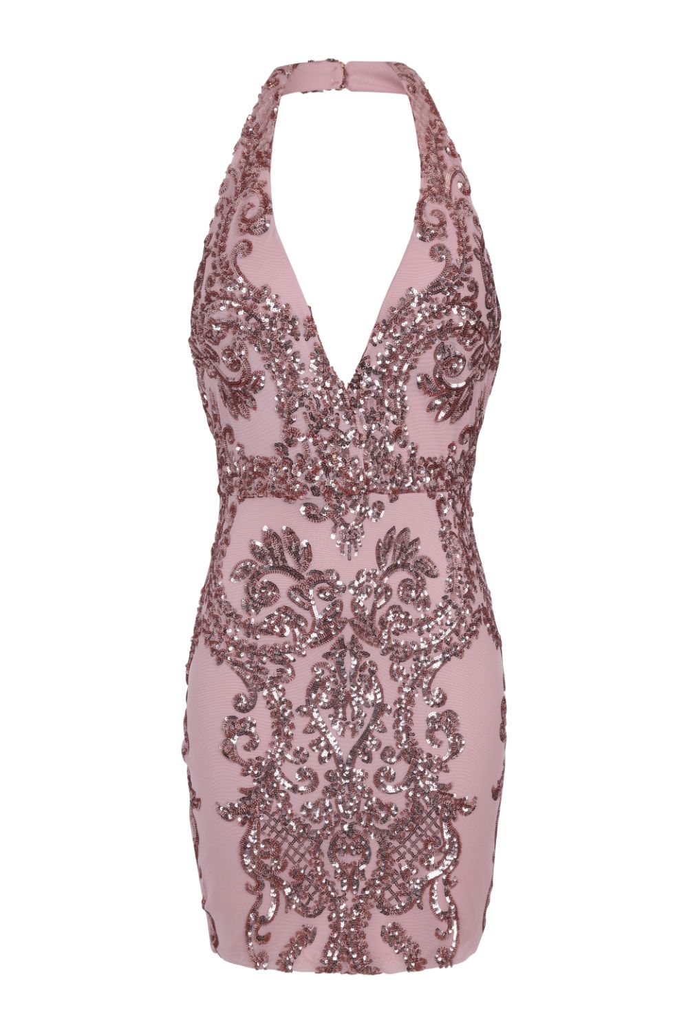 Heart Breaker Rose Gold Halterneck Floral Sequin Embellished Dress