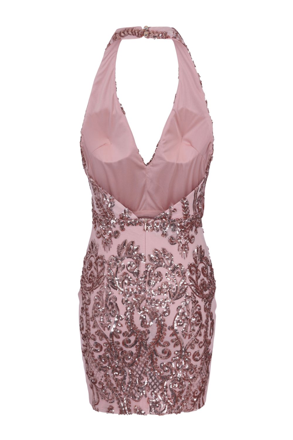 Heart Breaker Rose Gold Halterneck Floral Sequin Embellished Dress