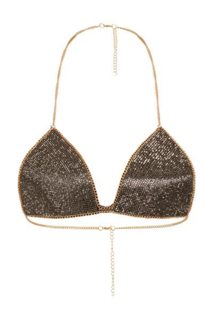 Hot Nights Gold & Gunmetal Crystal Jewel Encrusted Bra Bralet