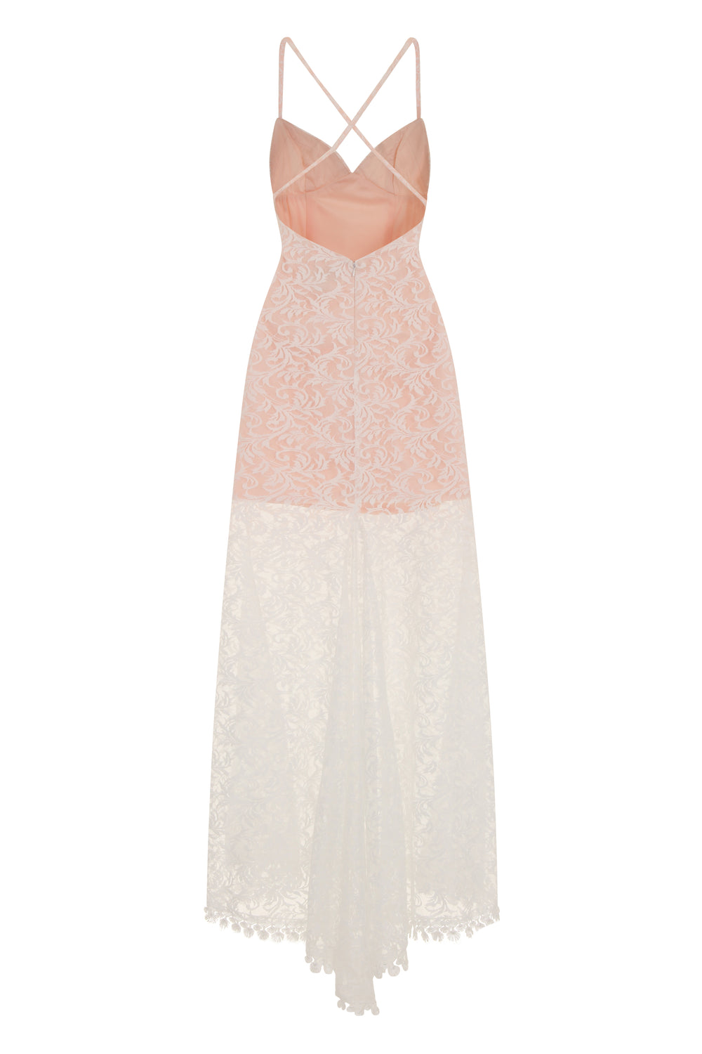 Lilly White Nude Sheer Lace Applique Fishtail Maxi Dress