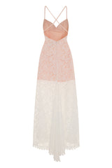 Lilly White Nude Sheer Lace Applique Fishtail Maxi Dress