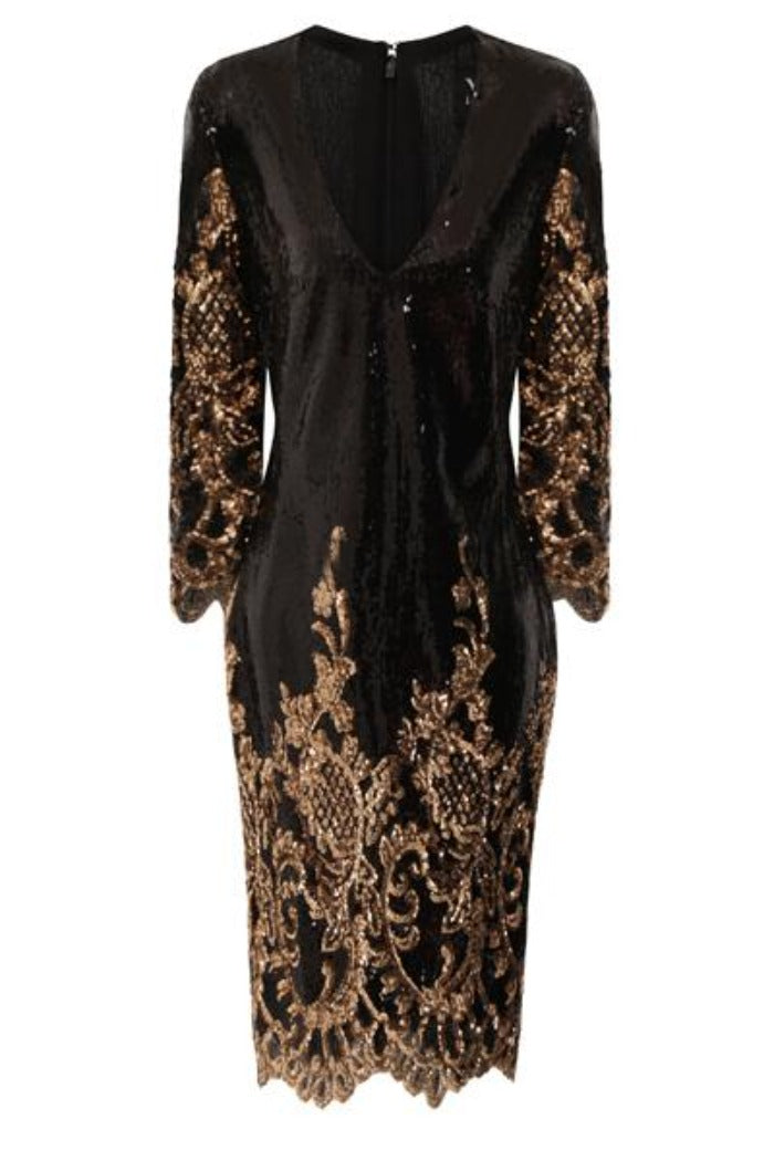 Ayanna Glam Gold Sequin Victorian Mini Dress