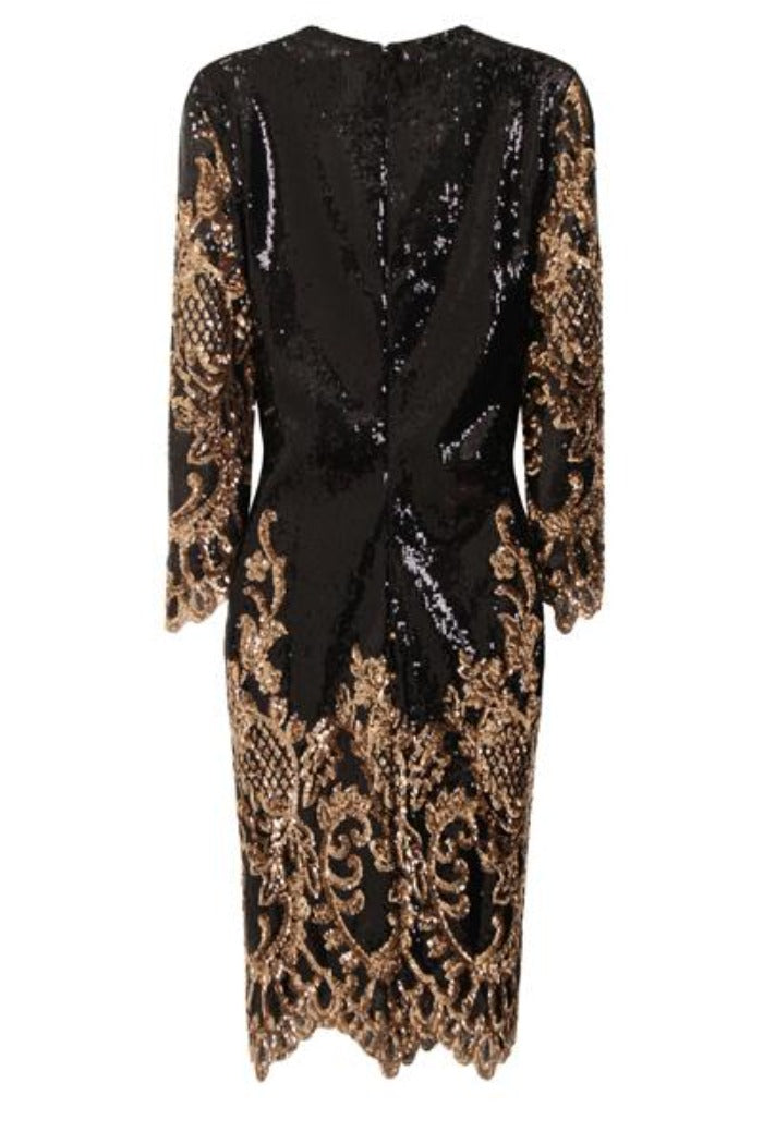 Ayanna Glam Gold Sequin Victorian Mini Dress