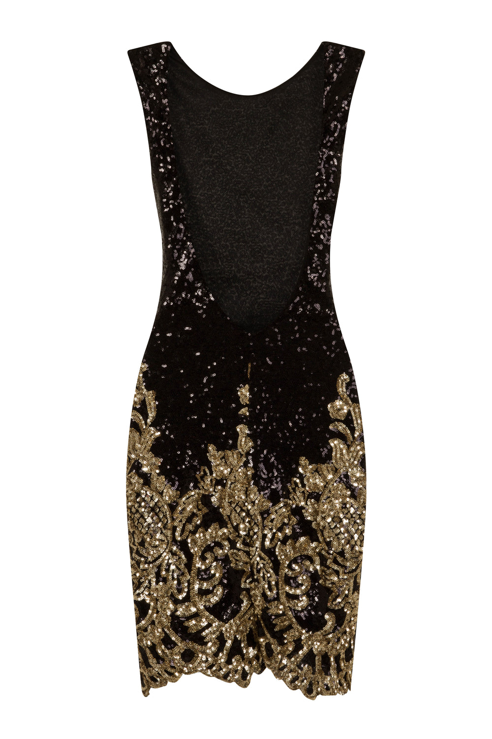 Alyssa Glam Gold Sequin Exposed Open Back Victorian Mini Dress