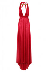 Riri Red Gold Choker Plunge Double Slit Maxi Dress