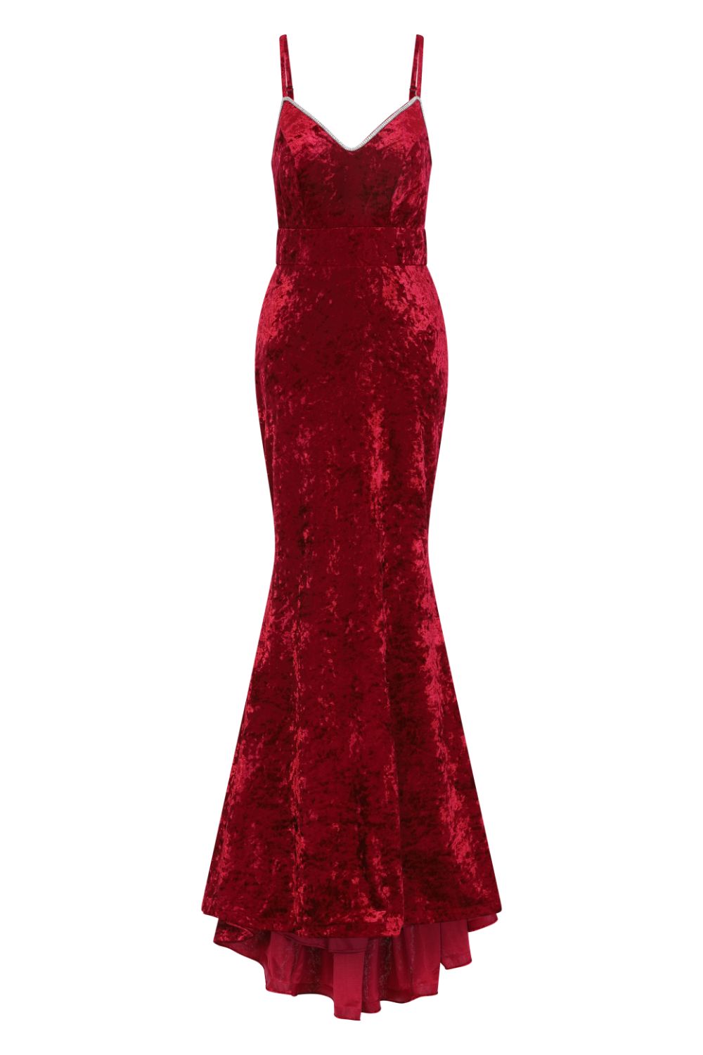 Irreplaceable Luxe Ruby Red Velvet Crystal Sweetheart Fishtail Gown