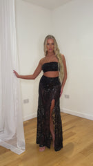 Shakirah Black Luxe Bandeau Sequin Embellished Two-Piece Maxi Slit Dress