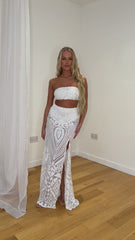 Shakirah White Luxe Bandeau Sequin Embellished Two-Piece Maxi Slit Dress