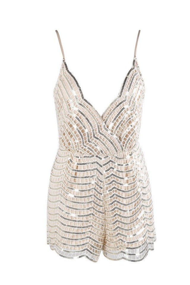 Febe Nude Signature Sequin Playsuit