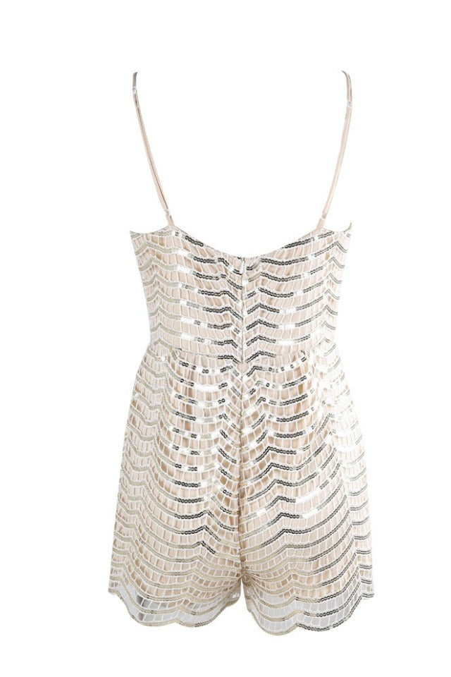 Febe Nude Signature Sequin Playsuit