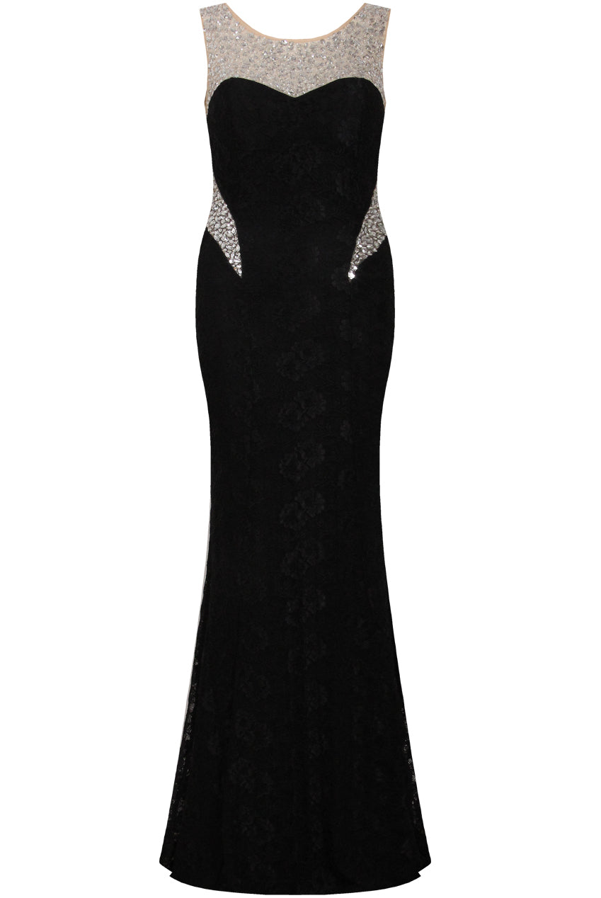 Gigi Black Rainbow High Neck Tie Side Shimmer Sparkle Maxi Dress