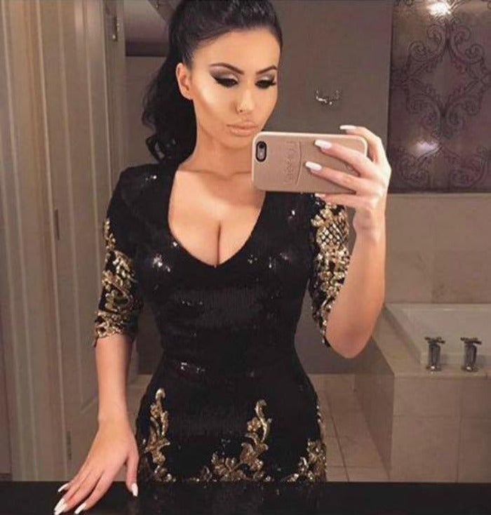 Ayanna Glam Gold Sequin Victorian Mini Dress