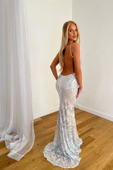 Spotlight Silver Vip Luxe Sequin Backless Mermaid Fishtail Dress