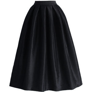 Ferne Black Brushed Satin Midi Skirt