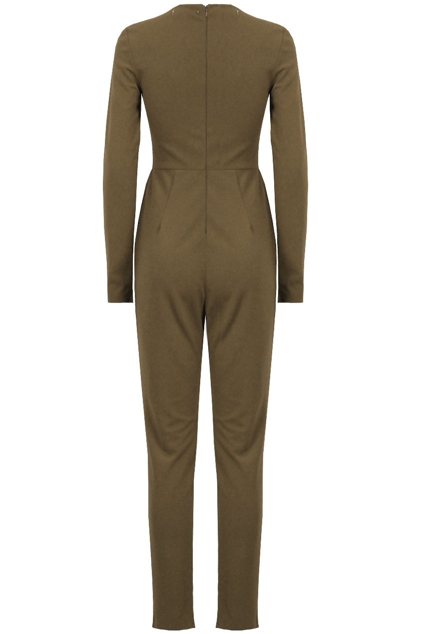 Kim Khaki Lace Tie Up Jumpsuit