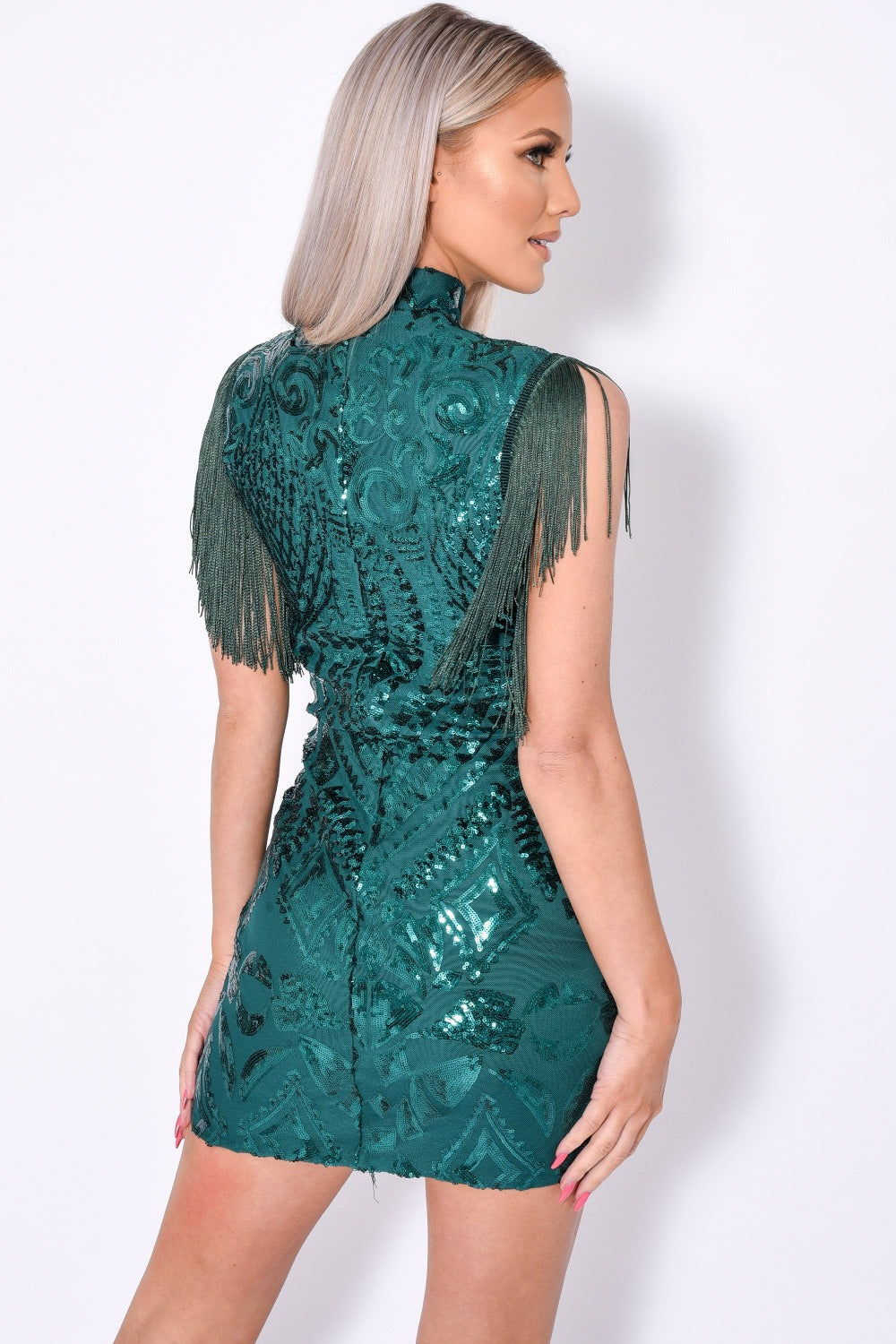Kylie Vip Green Luxe Tassel Fringe Sequin Embellished Illusion Dress Nazz Collection Kylie Vip Green Luxe Tassel Fringe Sequin Embellished Illusion Dress Nazz Collection