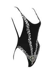 Miami Black Crystal Encrusted Swimsuit Bodysuit