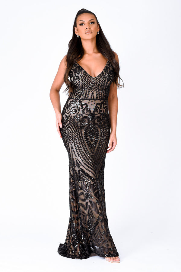 Spotlight Black Vip Luxe Sequin Backless Mermaid Fishtail Dress