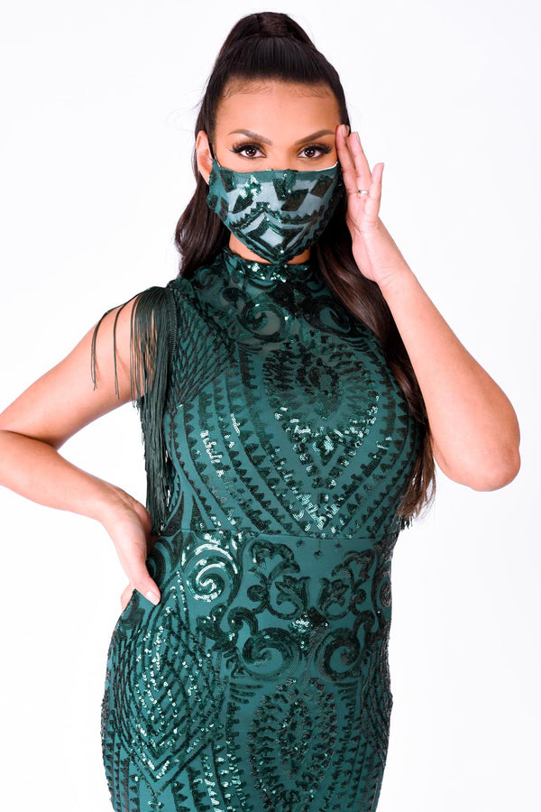 Magic Green Sequin Embellished Face Mask
