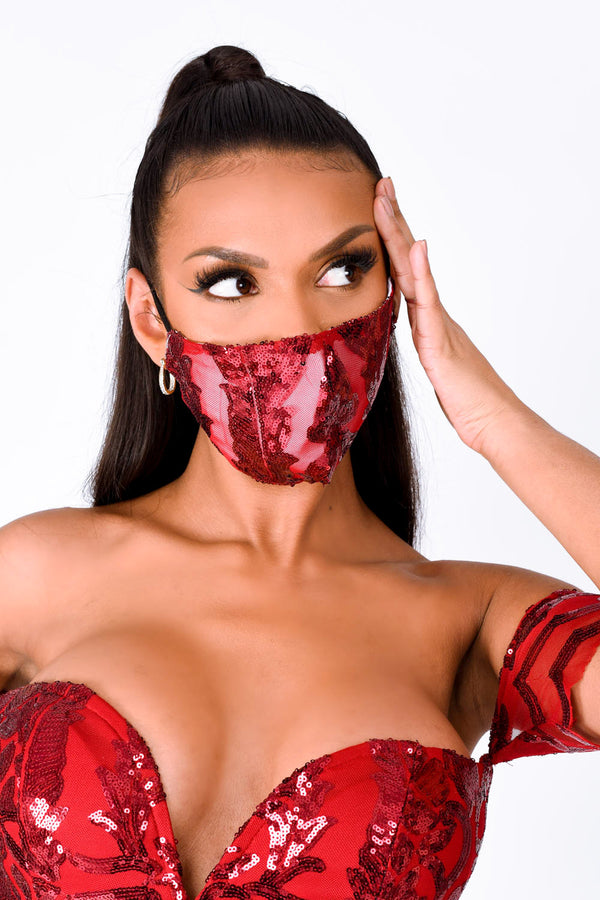 Lovestruck Berry Sequin Embellished Face Mask