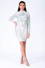 Highlight Luxe Silver Sequin Tree Effect Illusion Midi Dress