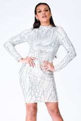 Highlight Luxe Silver Sequin Tree Effect Illusion Midi Dress