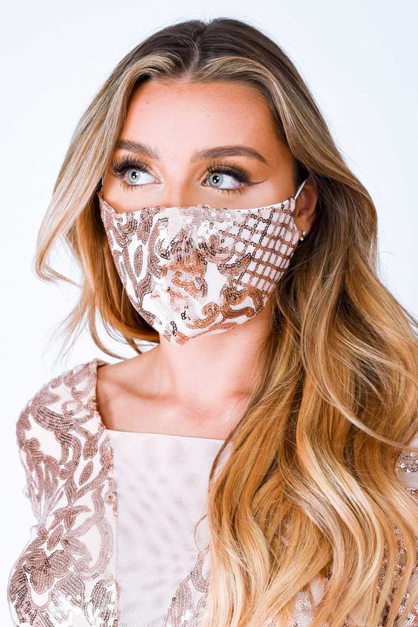 Toxic Rose Gold Sequin Embellished Face Mask