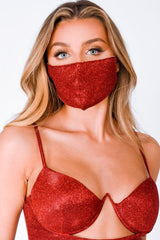 London Metallic Red Glitter Sparkle Face Mask