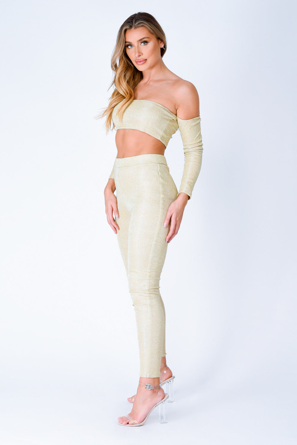 Havana Gold Metallic Glitter Two Piece Leggings Co ord Set Nazz Collection