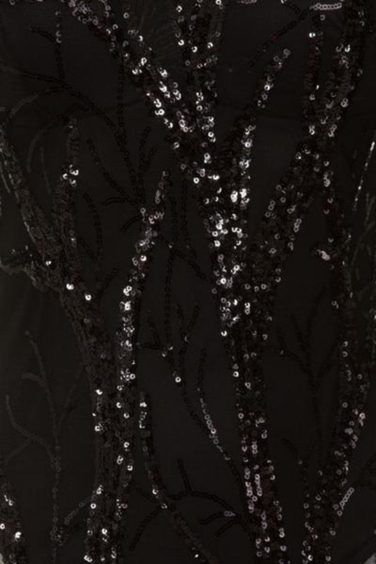 Candice Luxe Tree Black Sequin Leaf Sheer Bodysuit Midi Dress