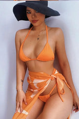 Summer High Orange Triangle String Bikini with Sarong