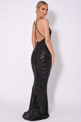 Timeless Black Plunge Sequin Hourglass Illusion Mermaid Maxi Dress