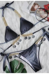 Tropicana Black Ombre Triangle Bikini Embellished Jewel And Seashells